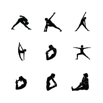 Vector Silhouettes of Yoga Stretching and Flexibility Exercises