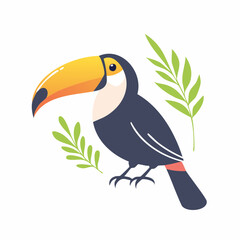 Obraz premium Stylized Toucan Bird with Tropical Leaves