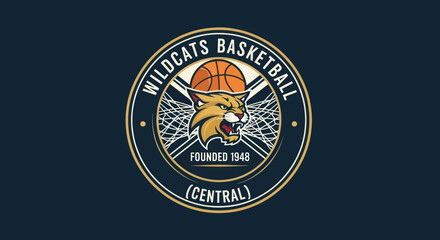 Wildcats Basketball Team Logo with Bobcat Head and Ball © mila