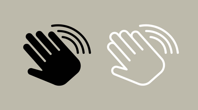 Minimalist friendly wave icons with motion lines, symbolizing greeting, openness, connection, communication, and universal gesture of welcome.