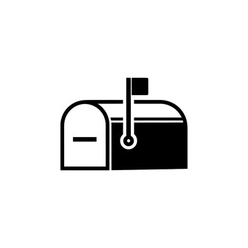 Black and white mailbox icon, postal service symbol, communication concept