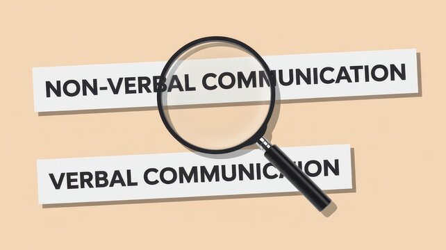 Magnifying glass focusing on verbal and non-verbal communication text strips