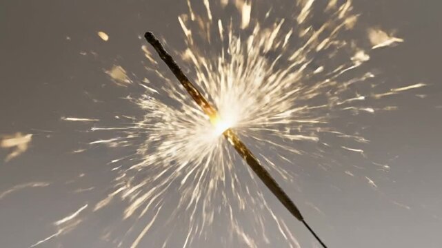 Sparkler fireworks explode with bright light and sparks on a grey background, celebration