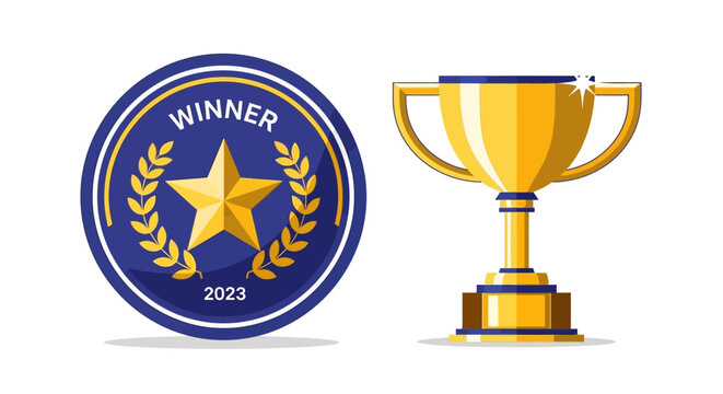 2023 Winner Award Badge and Golden Trophy Icon