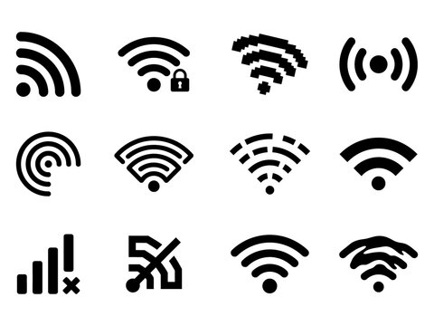 Wireless signal silhouette set bundle, wifi connection vector illustration