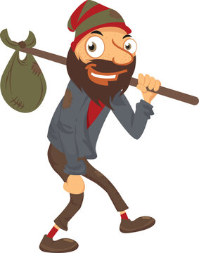 Homeless Man Illustration in Flat Vector Style
