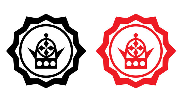Elegant crown labels in black and red for product exclusivity and luxury branding on white background