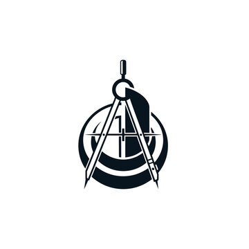 Architectural compass icon forming letter A logo