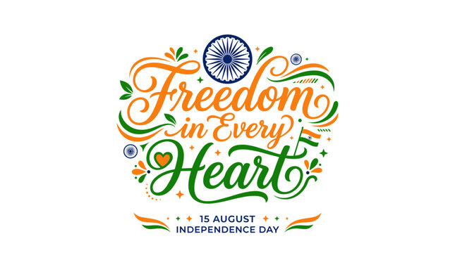 Freedom in Every Heart Indian Independence Day Typography.