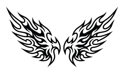Obraz premium Tribal Wings Flame Silhouette Graphic Isolated on White