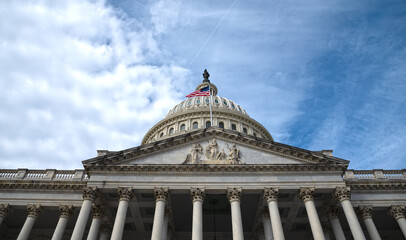 Obraz premium Capitol architecture in Washington DC federal government. Capitol dome monument in United States. Capitol symbol American government. Capitol iconic building in USA.