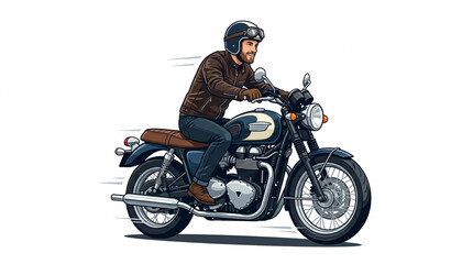 Obraz premium Motorcyclist riding classic bike on open road in daylight