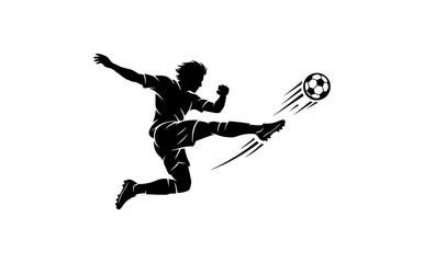 Fototapeta premium Dynamic silhouette of a soccer goalkeeper in mid air dive making a save against a plain white background emphasizing athleticism agility and sports action