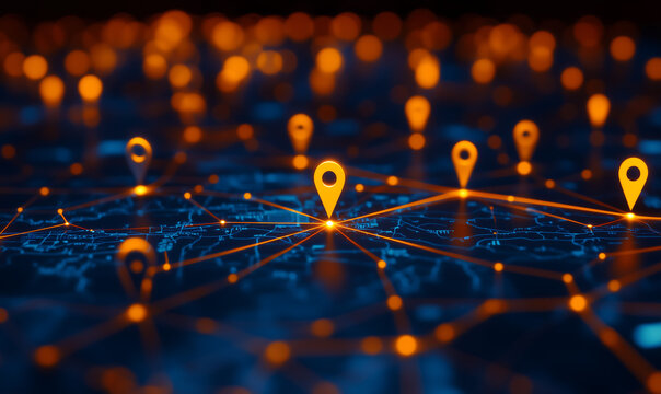 A glowing network of location markers.