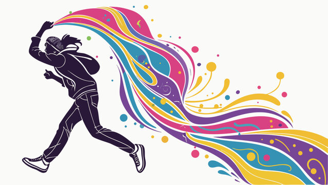 Vector illustration of an energetic runner with a colorful paint trail expressing speed and motion, colorful