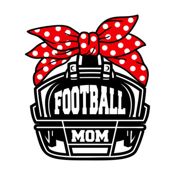 Football helmet with red polka headband, bandana svg cut file. Isolated vector illustration.