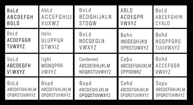 Collection of various font styles and alphabets displayed in a grid format.
