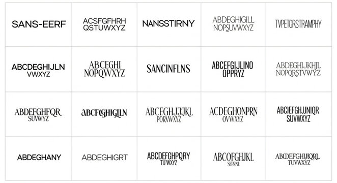 Collection of Various Typography Styles and Fonts Displayed.