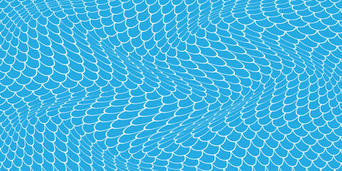 simple white fish scale wave pattern on blue for banner poster background. © kowsar