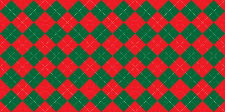 christmas argyle seamless vector pattern red green ornament holiday textile.