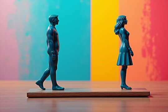 Title Rewrite: Equal Gender Representation and Pay Equality in Photoshoot Concept with Abstract Figures and Colorful Backgrounds