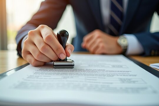Close-Up Shot of Person's Hand Stamping Approval on Application Form