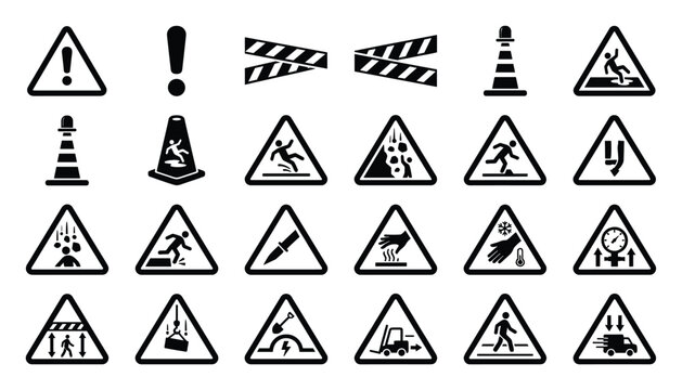 Industrial and workplace safety hazard warning signs for accident prevention awareness