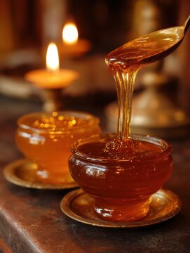 Ethiopian Tej Pour in Candlelit Ambiance Using Traditional Jebena and Honey Wax Filter