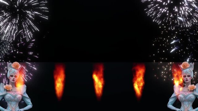 Women with fireworks and flames