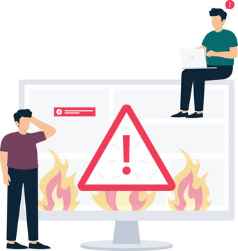 System failure critical error website crash server down computer problem warning sign technical issue digital security debugging process data loss
