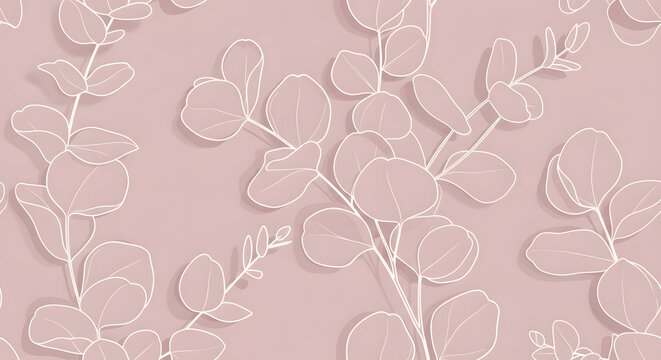Seamless pattern of eucalyptus leaf on pink background