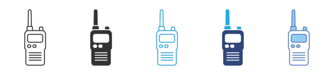 Walkie Talkie Radio Icon Set, Wireless communication, emergency connection, portable radio, and security communication vector icons. © Kamrul