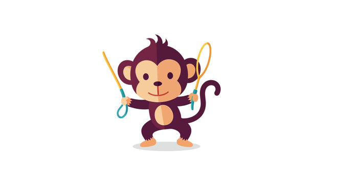 Cute cartoon monkey holding jump ropes ready for exercise.
