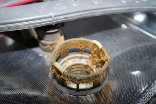 Food residue buildup on dishwasher filter mesh