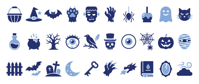 Halloween icons spooky ghostly mystical elements graphic resource collection for seasonal celebration