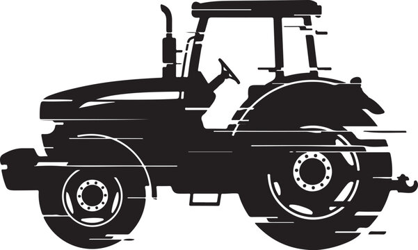 Black Silhouette of a Modern Farm Tractor Vehicle