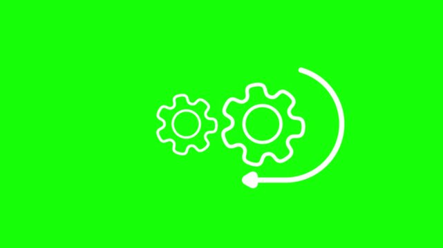 File # white line animation. Work flow organization animated icon. Spinning arrows, rotating gear. Production system. Isolated element on dark background. Alpha transparent 