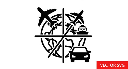 Global Travel Transportation Icons on World Map. © Sandri