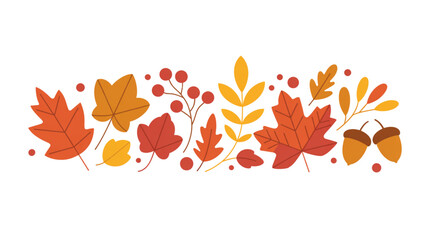Vector autumn elements set with mushroom acorn maple leaves and pumpkin isolated on white background for seasonal decoration and design use © omor
