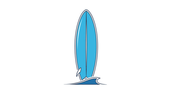 Blue surfboard standing on wave.