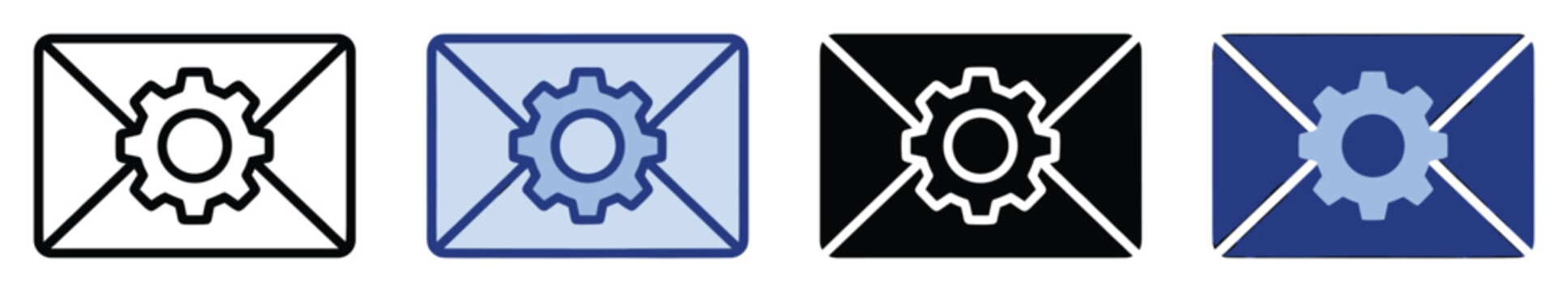Envelope gear icon set for system settings and message customization interface applications