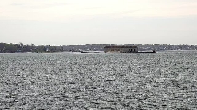 Fort Georges and oil tanker in Casco Bay Portland, Me