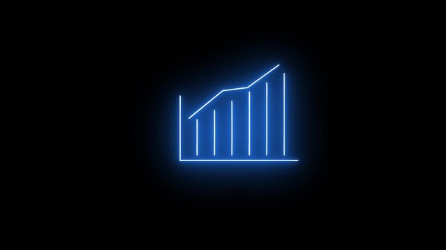 Glowing neon business graph chart icon animation on black background. Business growth concept animated.