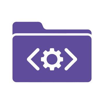Flat folder icon with code and gear symbols