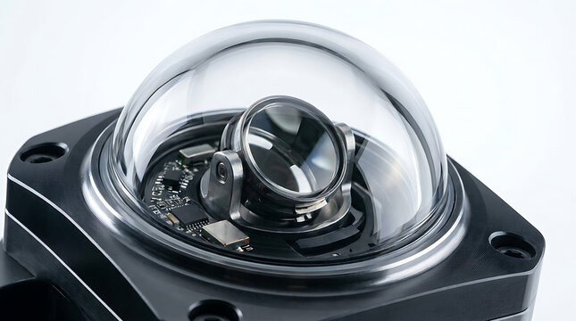 Close-up of a black electronic device with a glass dome.