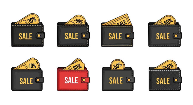 Discount sale wallet with money.