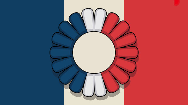 French flag themed flower sun graphic with tricolor petals