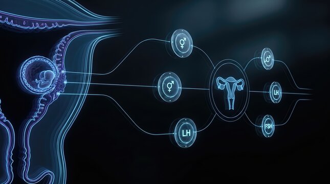 Digital Illustration of Female Reproductive System and Hormonal Cycle.