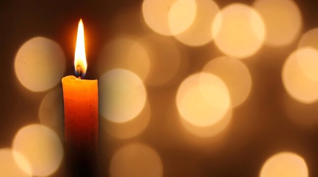 Latar belakang cahaya lilin hangat dan bokeh emas menenangkan, dengan ruang teks.