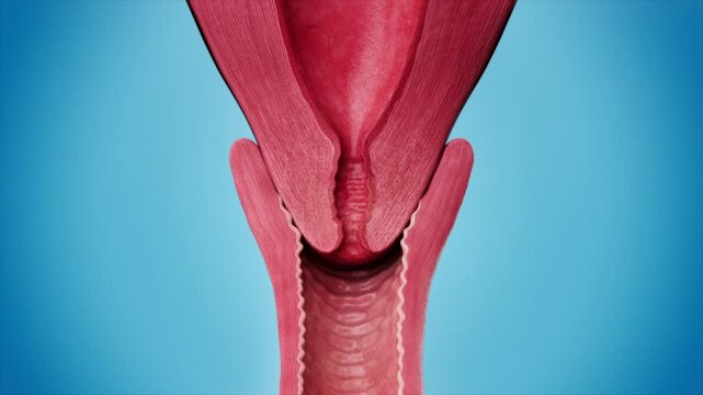 Cervical cancer with lesions, cancer cells spreading through female reproductive organs. X-ray visualization. 3D rendering of gynecological disease.